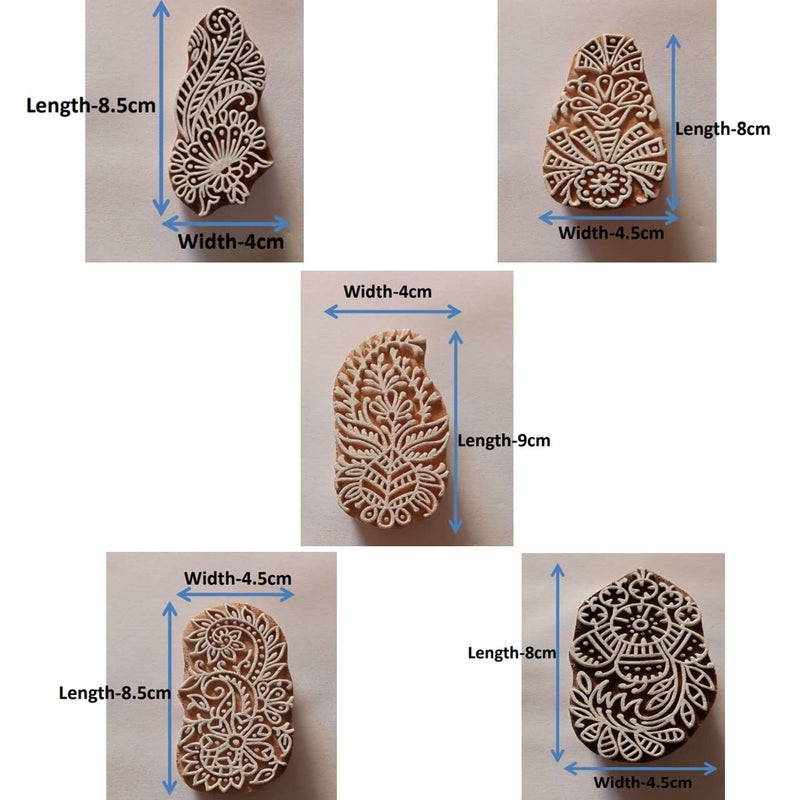 ecofynd Round Wood Block Stamps (Pack of 5), Wooden Blocks for Block Printing Stamp Set, Artistic Shapes Craft Kids Saree Border DIY Henna Fabric Textile Paper Clay Pottery Hand-Carved (BLOCK010) - Image 3