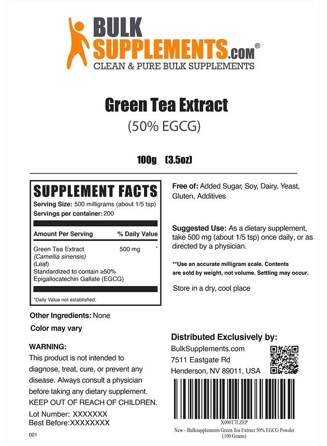 BULKSUPPLEMENTS.COM Green Tea Extract Powder - with 50% EGCG - EGCG Supplements - Green Tea Supplement - 500mg of Green Tea Powder per Serving - Green Tea EGCG (100 Grams - 3.5 oz) - Image 2