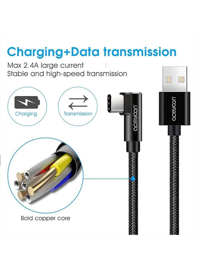 aceyoon [3 عبوات] كابل USB C بزاوية 90 درجة بطول 0.6 قدم شاحن نوع C مضفر USBC إلى USB A بطول 20 سم كابل شحن ومزامنة بيانات على شكل L متوافق مع S10 S9 S8، P40 P30 P20، Mate 30/20، Pixel - Image 4