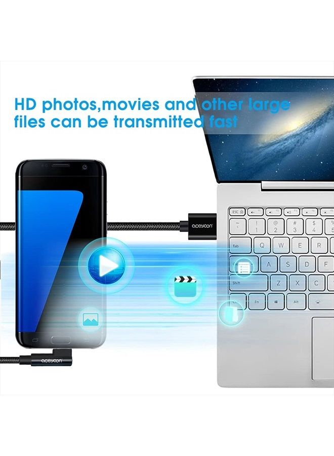 aceyoon [3 عبوات] كابل USB C بزاوية 90 درجة بطول 0.6 قدم شاحن نوع C مضفر USBC إلى USB A بطول 20 سم كابل شحن ومزامنة بيانات على شكل L متوافق مع S10 S9 S8، P40 P30 P20، Mate 30/20، Pixel - Image 5