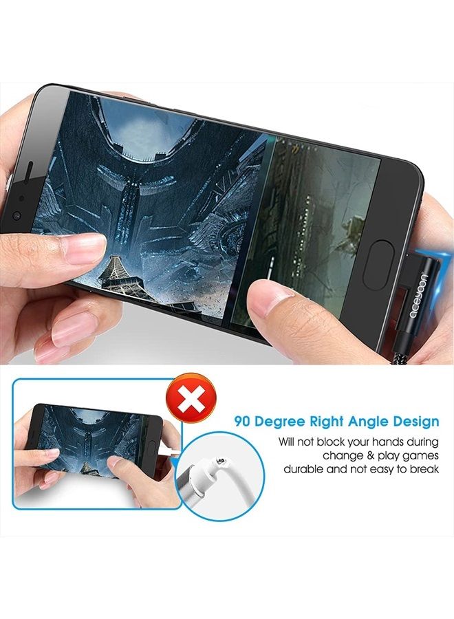 aceyoon [3 عبوات] كابل USB C بزاوية 90 درجة بطول 0.6 قدم شاحن نوع C مضفر USBC إلى USB A بطول 20 سم كابل شحن ومزامنة بيانات على شكل L متوافق مع S10 S9 S8، P40 P30 P20، Mate 30/20، Pixel - Image 2