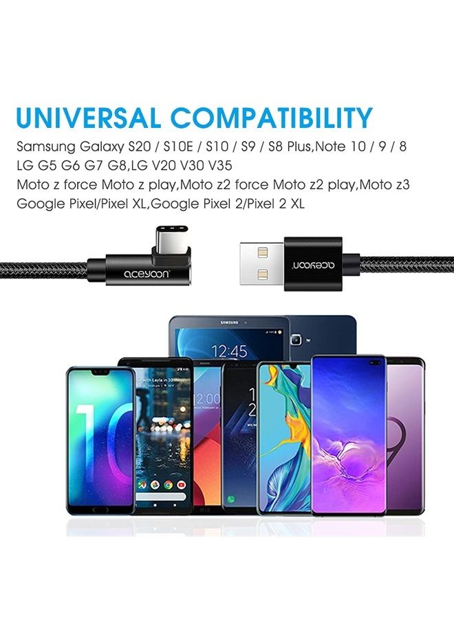 aceyoon [3 عبوات] كابل USB C بزاوية 90 درجة بطول 0.6 قدم شاحن نوع C مضفر USBC إلى USB A بطول 20 سم كابل شحن ومزامنة بيانات على شكل L متوافق مع S10 S9 S8، P40 P30 P20، Mate 30/20، Pixel - Image 3