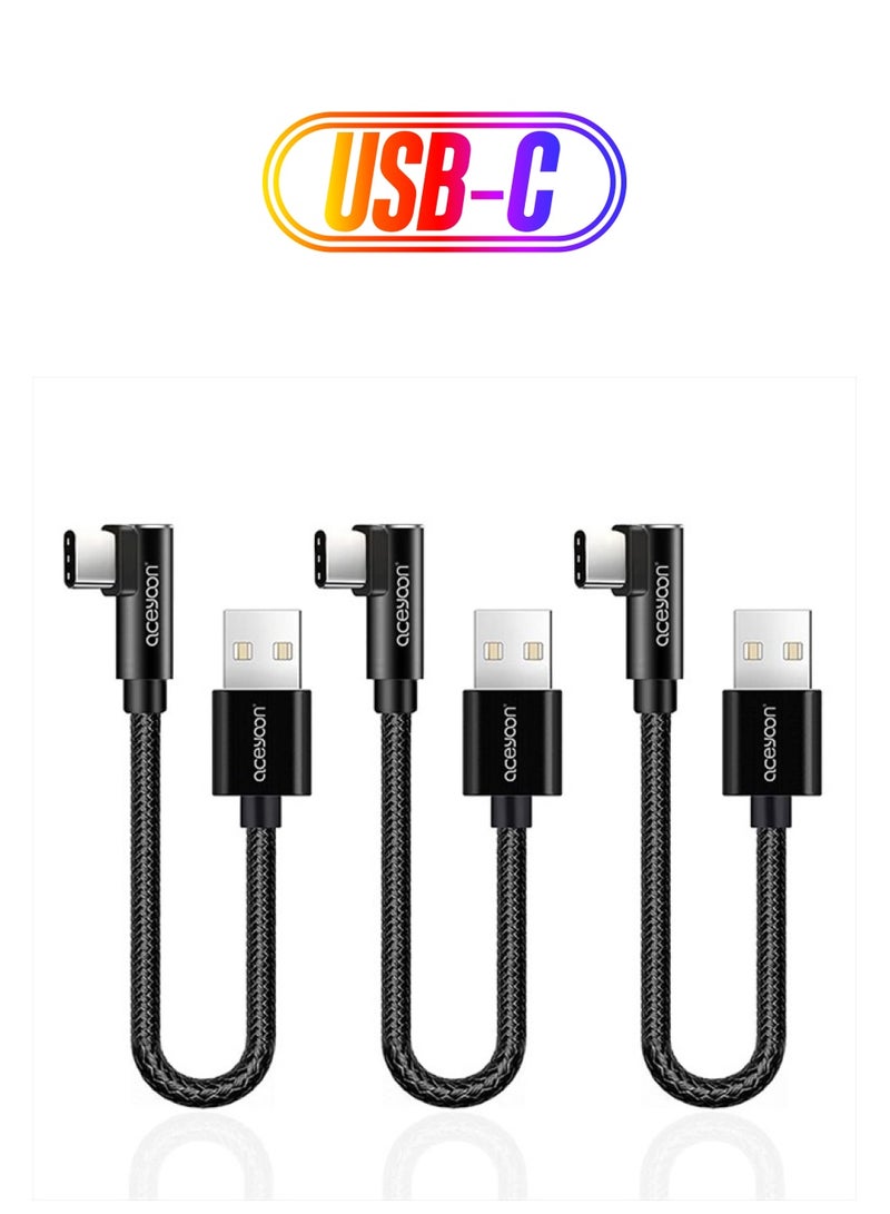aceyoon [3 عبوات] كابل USB C بزاوية 90 درجة بطول 0.6 قدم شاحن نوع C مضفر USBC إلى USB A بطول 20 سم كابل شحن ومزامنة بيانات على شكل L متوافق مع S10 S9 S8، P40 P30 P20، Mate 30/20، Pixel - Image 1