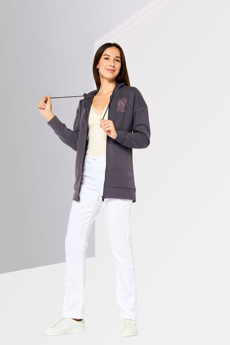Karl Lagerfeld Women Brand Logo Full Zip Hoddie, Grey - Image 4