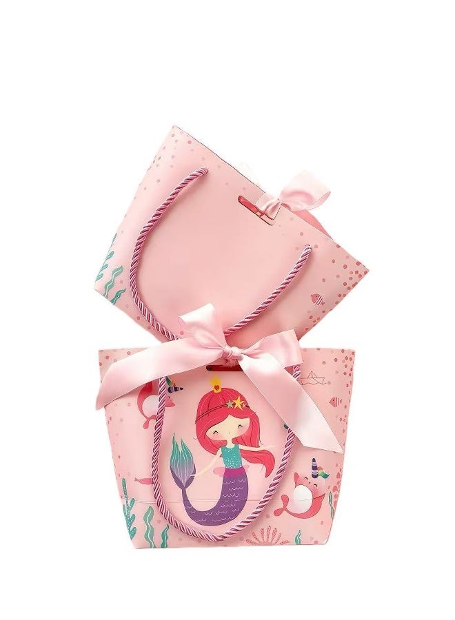 مجموعة من 6 قطع من أكياس هدايا الحفلات الاحتفالية للأطفال، أكياس هدايا عيد ميلاد على شكل حورية البحر، أكياس للوجبات الخفيفة والحلويات، أبعاد 19 × 20 × 9 سم - Image 1