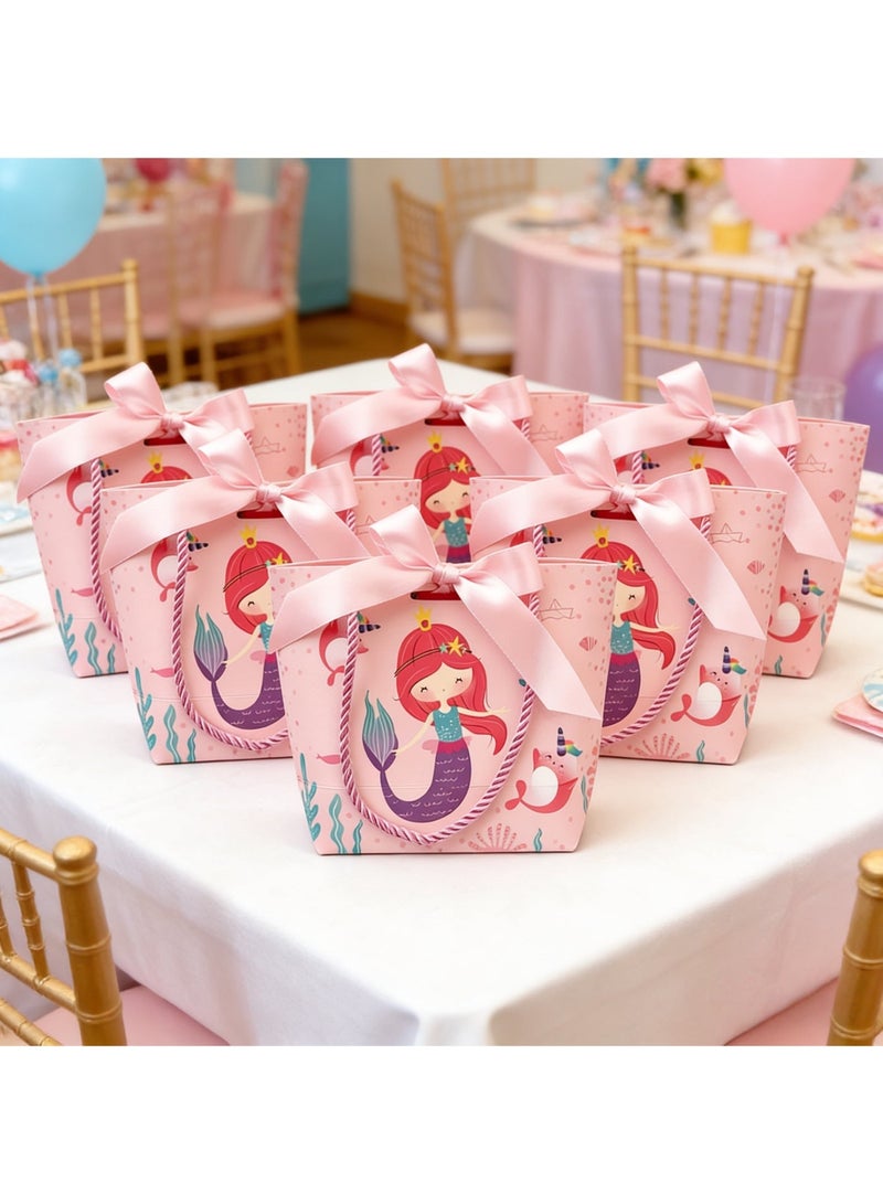 مجموعة من 6 قطع من أكياس هدايا الحفلات الاحتفالية للأطفال، أكياس هدايا عيد ميلاد على شكل حورية البحر، أكياس للوجبات الخفيفة والحلويات، أبعاد 19 × 20 × 9 سم - Image 3