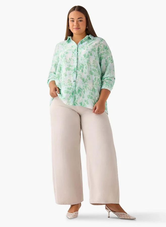 Ulla Popken Ulla Popken Regular Fit Viscose Shirt with Floral Print