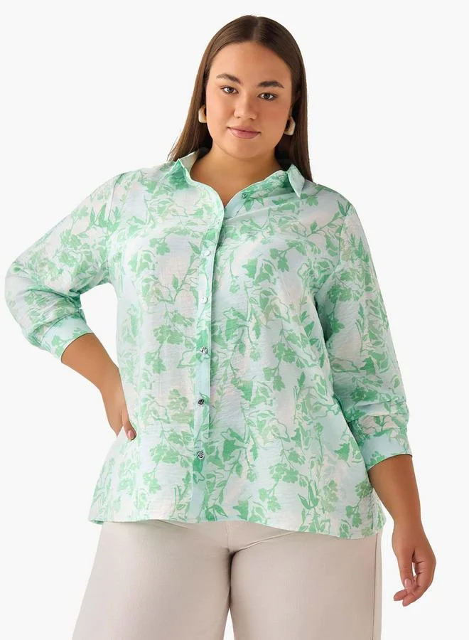 Ulla Popken Ulla Popken Regular Fit Viscose Shirt with Floral Print