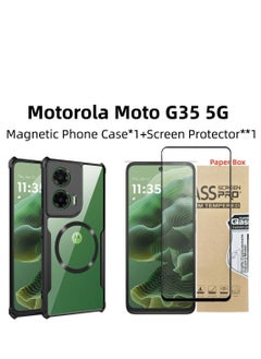 【1+1 Sets】 For Motorola Moto G35 5G Case  Screen Protector Magnetic Suction Car Phone Case with Anti Drop Function High Transmittance Glass Scratch Resistant Tempered Glass