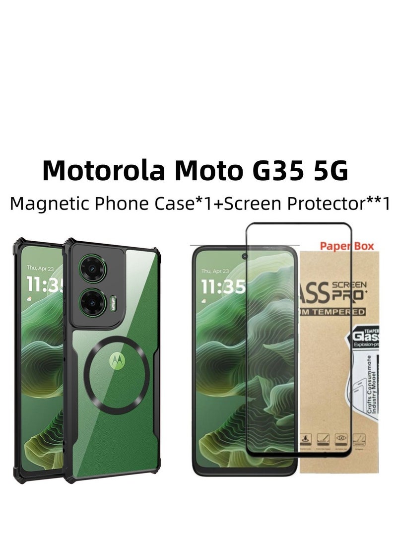 Beauenty - 【1+1 Sets】 For Motorola Moto G35 5G Case  Screen Protector Magnetic Suction Car Phone Case with Anti Drop Function High Transmittance Glass Scratch Resistant Tempered Glass - Image 1