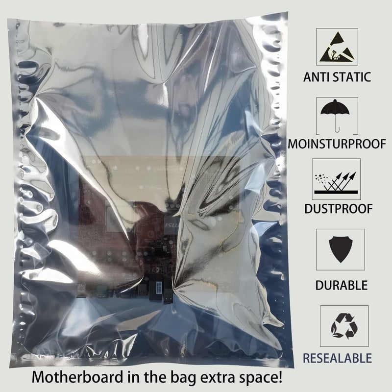 Seadasyoon أكياس مضادة للكهرباء الساكنة، 10 قطع أكياس حماية ESD فائقة الكبرى مفتوحة من الأعلى مقاس 16×20 بوصة، تحمي الإلكترونيات من التفريغ الكهروستاتيكي، مناسبة للوحات الأم ووحدات معالجة الرسومات وغيرها، شفافة ومقاومة للحرارة - Image 5