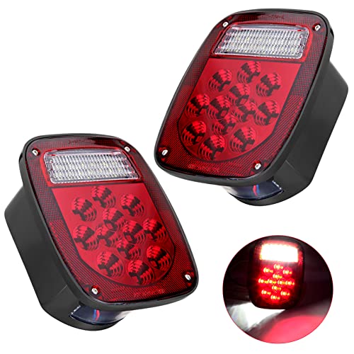 VINAUO RV Tail Lights, 39 LED Light Kit for Jeep CJ YJ JK Truck Trailer Boat, 12V Red/White Stop Turn LED Kit (Pack of 2) - Image 1