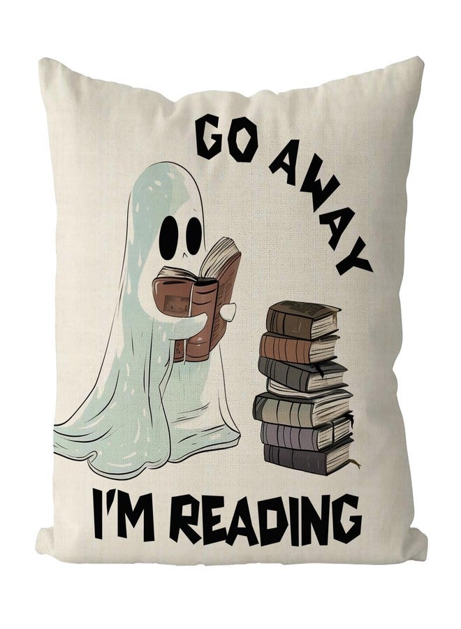 GAGEC Halloween Pillow Covers 18x18 Inch Go Away I'm Reading Throw Pillow Covers Ghost Holiday Farmhouse Pillowcase Couch Cushion Case for Indoor Outdoor Home Sofa Decor - Image 1