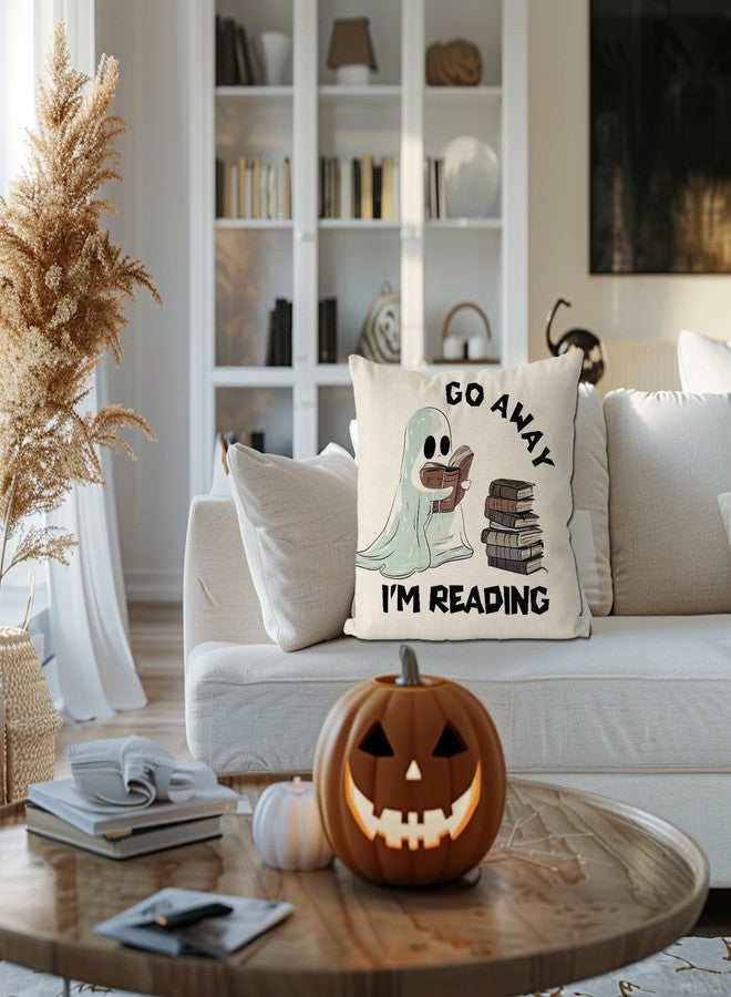 GAGEC Halloween Pillow Covers 18x18 Inch Go Away I'm Reading Throw Pillow Covers Ghost Holiday Farmhouse Pillowcase Couch Cushion Case for Indoor Outdoor Home Sofa Decor - Image 5