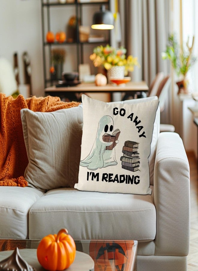 GAGEC Halloween Pillow Covers 18x18 Inch Go Away I'm Reading Throw Pillow Covers Ghost Holiday Farmhouse Pillowcase Couch Cushion Case for Indoor Outdoor Home Sofa Decor - Image 4