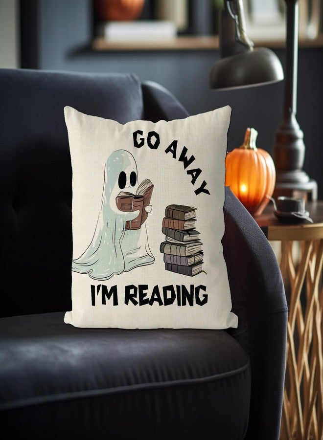 GAGEC Halloween Pillow Covers 18x18 Inch Go Away I'm Reading Throw Pillow Covers Ghost Holiday Farmhouse Pillowcase Couch Cushion Case for Indoor Outdoor Home Sofa Decor - Image 2