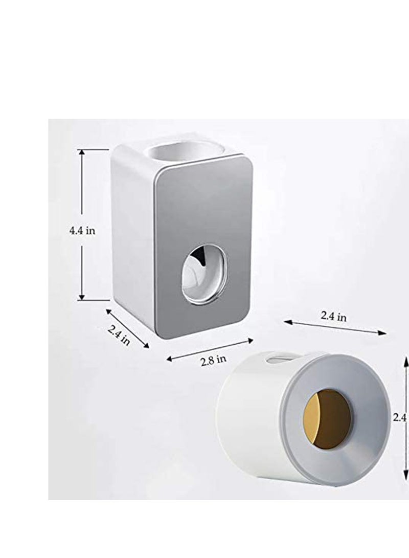 SYOSI Toothpaste Dispenser and Toothbrush Holder, 2PCS, Automatic Toothpaste Squeezer for Kids & Family Shower, Wall Mount Bathroom Accessories with Super Sticky Suction Pad (Grey + Grey)  - Image 2