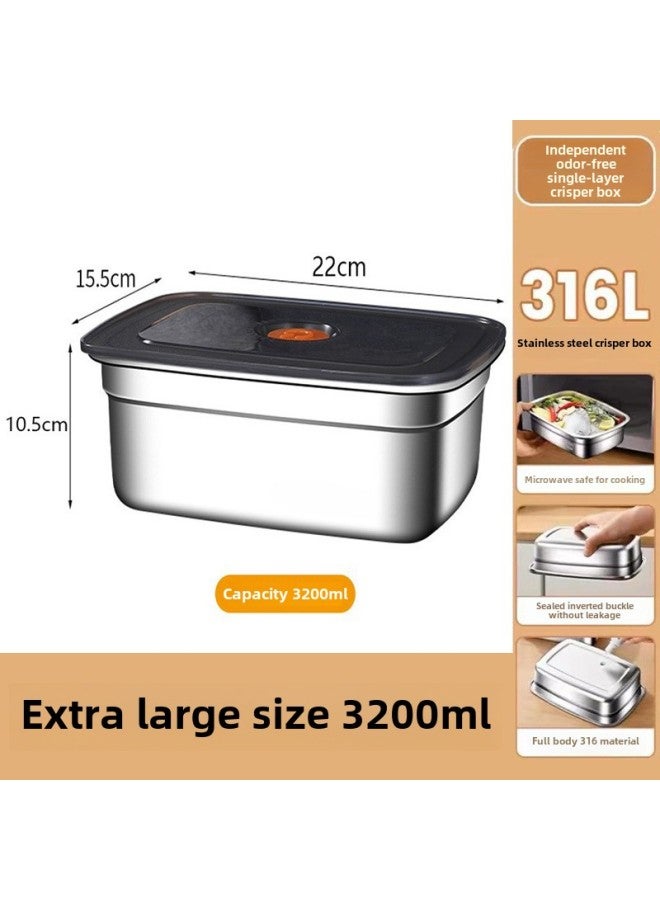 Extra Large Fresh-keeping Box Stainless Steel Household Refrigerated Freezing Fresh-keeping Micro-gland Cover Sealed Storage Fruit Lunch Box Rice-Specifications:【3200ml】with Sealing Micro-pressure Cap  - Image 1
