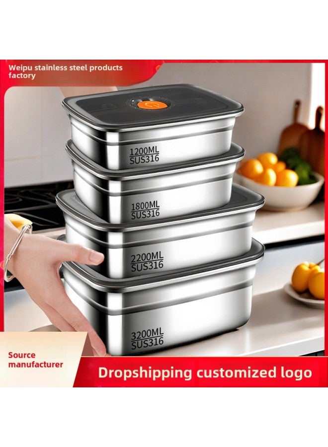 Extra Large Fresh-keeping Box Stainless Steel Household Refrigerated Freezing Fresh-keeping Micro-gland Cover Sealed Storage Fruit Lunch Box Rice-Specifications:【3200ml】with Sealing Micro-pressure Cap  - Image 2