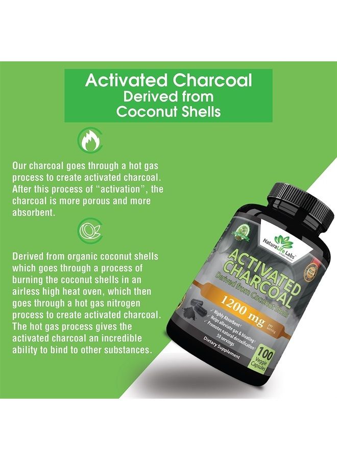 NaturaLife Labs Activated Charcoal Capsules - 1,200 mg Highly Absorbent Helps Alleviate Gas & Bloating Promotes Natural detoxification Derived from Coconut Shells - per Serving - 100 Vegan Capsules - Image 4
