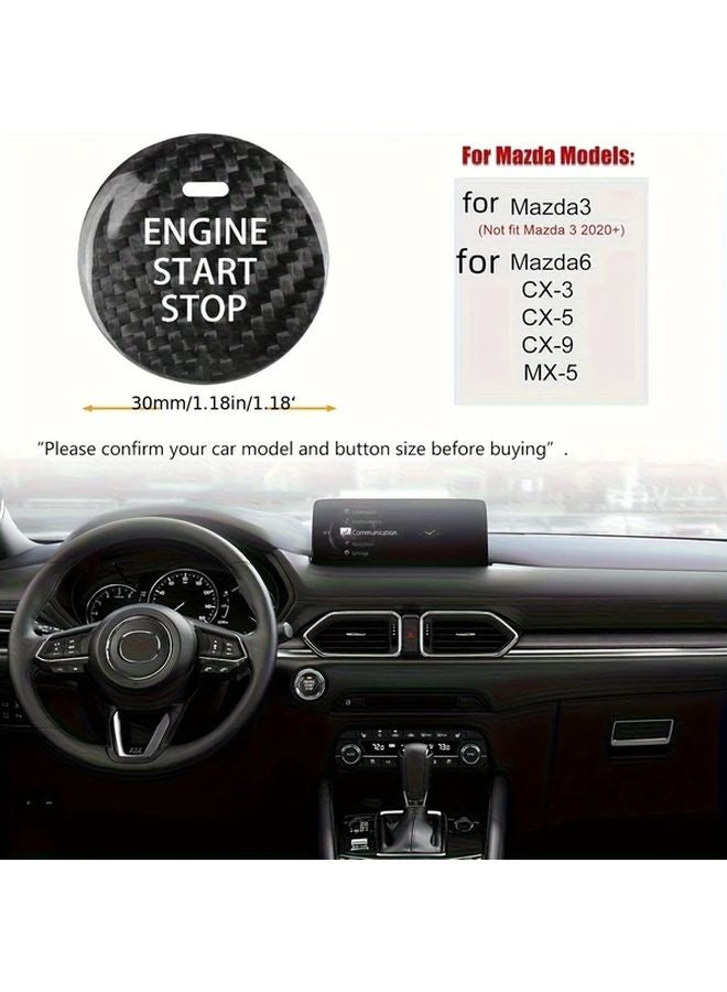 Carbon Fiber Push Button Start Cover For Mazda 3 6 CX 3 CX 5 CX 9 MX 5 Miata Black - Image 3