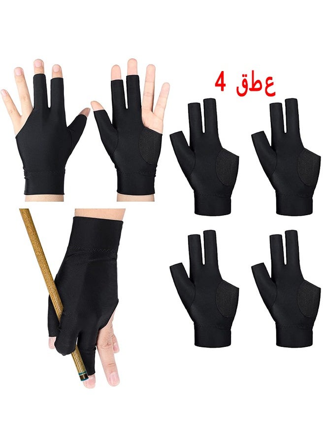 HS - 4 PCS 3 Fingers Pool Gloves Billiard Gloves Cue Shooter Pool Gloves Anti Skid Billiard Glove Left Hand Shooters Snooker Cue Sport Glove For Women Men Billiard Shooters Accessories - Image 1