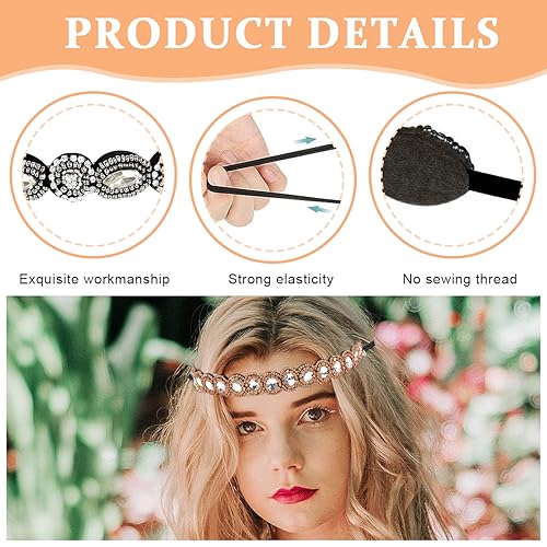PALAY® 2pcs Beaded Headband for Women, Crystal Rhinestone Elastic Hair Bands Fashion Handmade Headband for Girls Ladies Gift - Image 3
