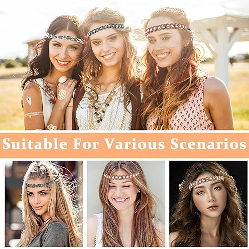 PALAY® 2pcs Beaded Headband for Women, Crystal Rhinestone Elastic Hair Bands Fashion Handmade Headband for Girls Ladies Gift - Image 5