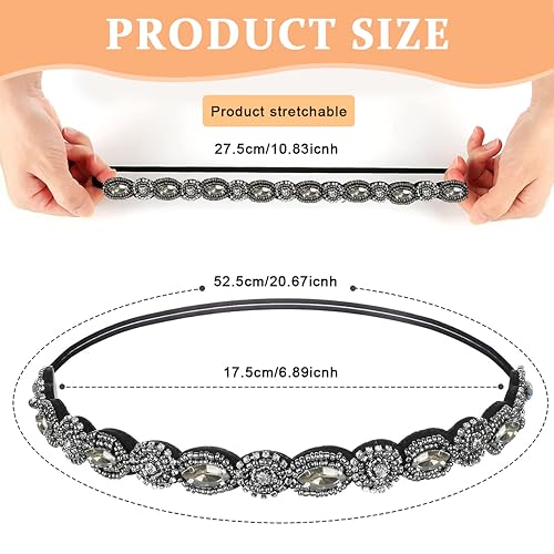 PALAY® 2pcs Beaded Headband for Women, Crystal Rhinestone Elastic Hair Bands Fashion Handmade Headband for Girls Ladies Gift - Image 2