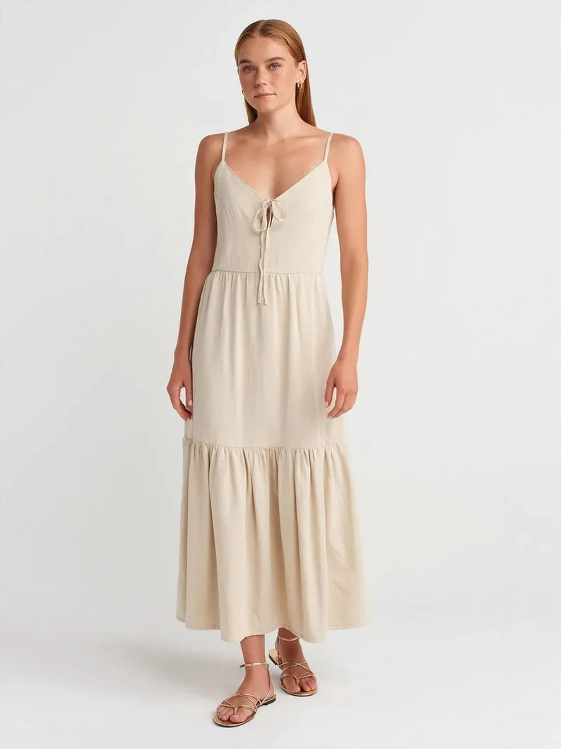 Dilvin Dilvin Sleeveless A-line Maxi Dress With Tie Front