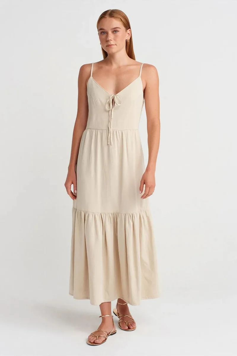 ديلفين DILVIN Sleeveless A-line Maxi Dress With Tie Front
