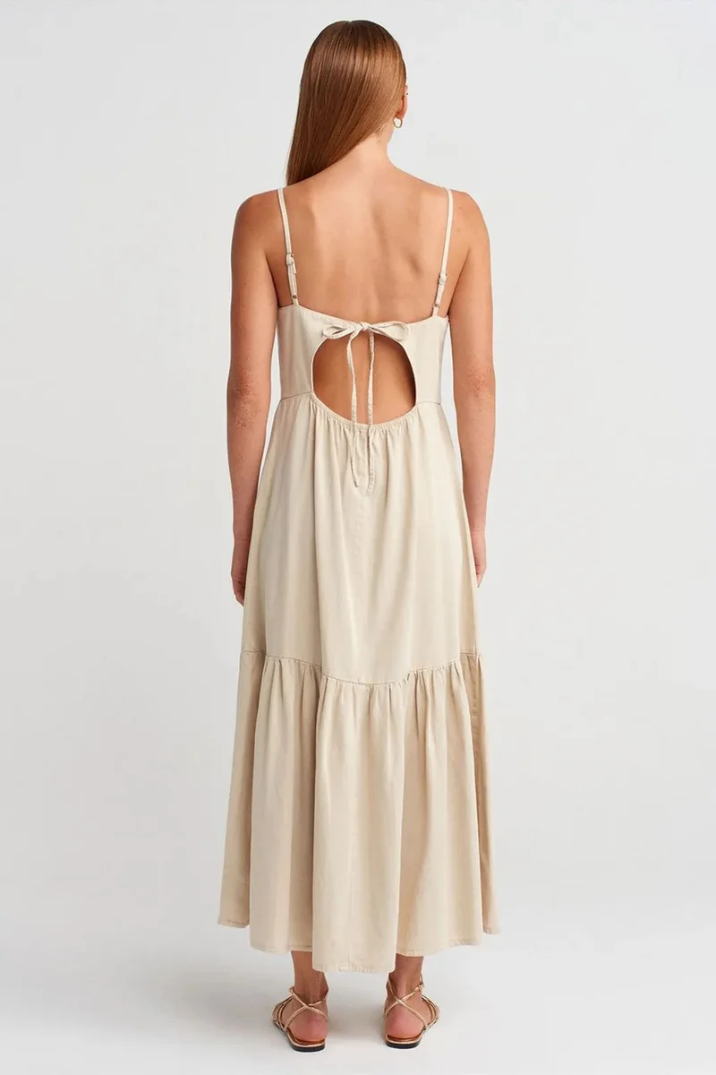ديلفين DILVIN Sleeveless A-line Maxi Dress With Tie Front