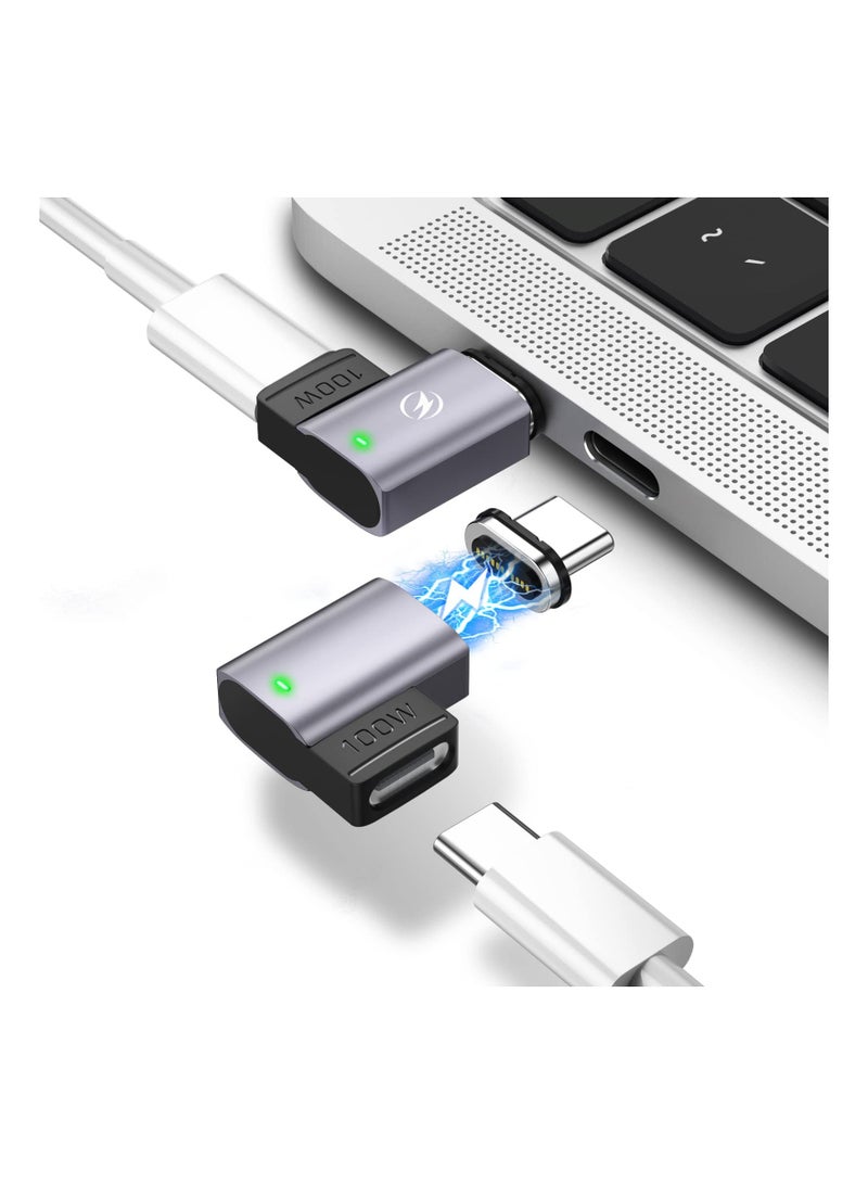 SYOSI USB C Magnetic Adapter, 2 Pack Magnetic USB C Adapter, 11Pins Right Angle USB C 90 Degree Adapter with PD 100w Charge USB2.0 480Mbps Data Transfer Compatible with MacBook Pro/Air USB-C Laptop/Devices - Image 1