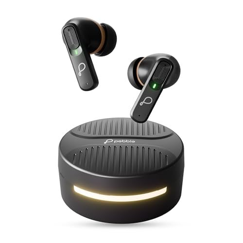 Pebble Blissbuds Hue TWS Earbuds Deep Bass & Clear Sound | ANC & ENC | Ambient Light | 4 Mics | Snug Fit | Voice Assistant | Dual Pairing | Crystal Clear Calls - Black - Image 1