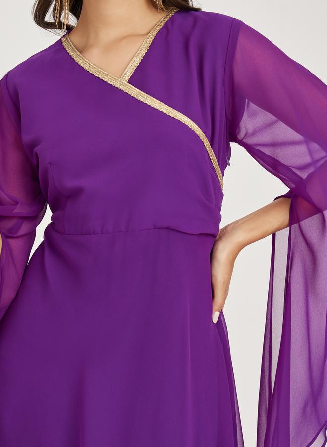 Maxim Creation Asymmetric Slit Sleeves Lace Detail Kaftan - Image 4