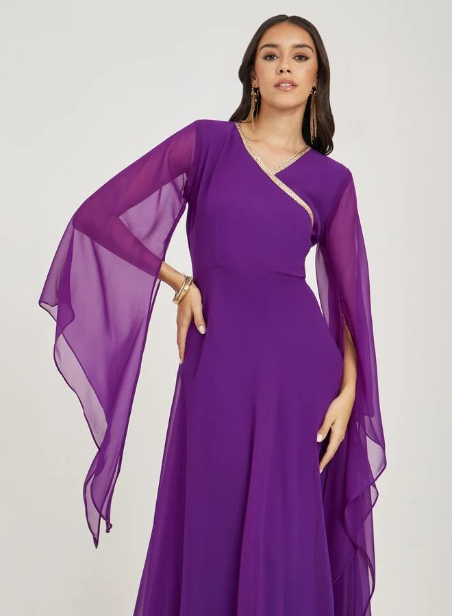 مكسيم كريشن Asymmetric Slit Sleeves Lace Detail Kaftan