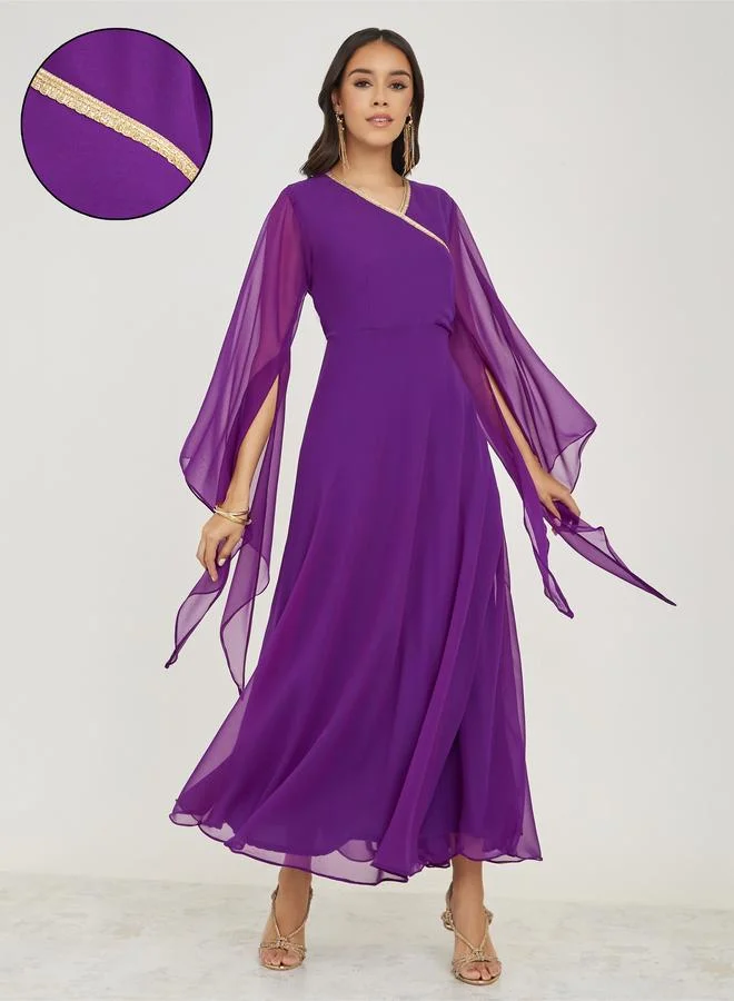 مكسيم كريشن Asymmetric Slit Sleeves Lace Detail Kaftan