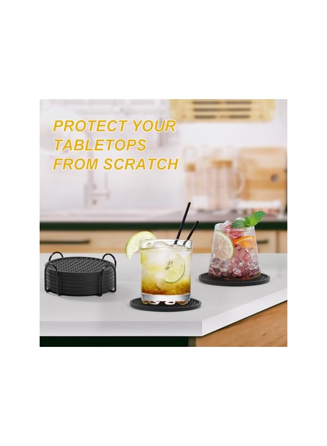 The Bros Silicone Drink Coasters Set of 6 with Holder, Non-slip Coasters for Tabletop Protection, Dishwasher Safe Coasters for Drinks Fits Any Size of Drinking Glasses (Black) - Image 5