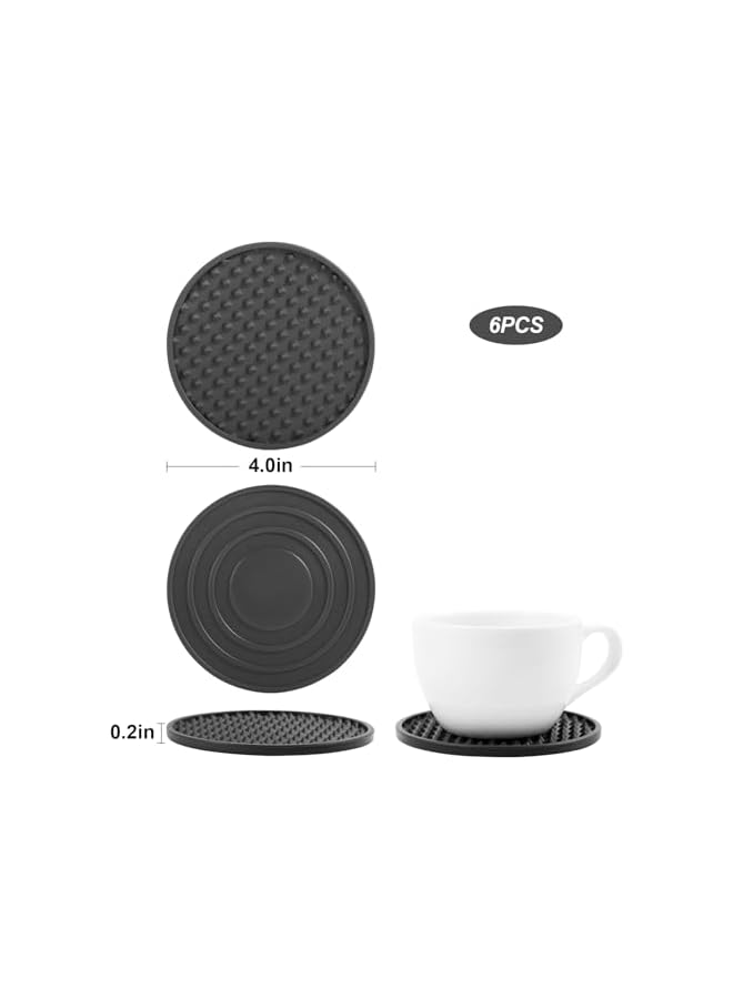 The Bros Silicone Drink Coasters Set of 6 with Holder, Non-slip Coasters for Tabletop Protection, Dishwasher Safe Coasters for Drinks Fits Any Size of Drinking Glasses (Black) - Image 2