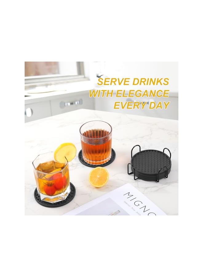 The Bros Silicone Drink Coasters Set of 6 with Holder, Non-slip Coasters for Tabletop Protection, Dishwasher Safe Coasters for Drinks Fits Any Size of Drinking Glasses (Black) - Image 4