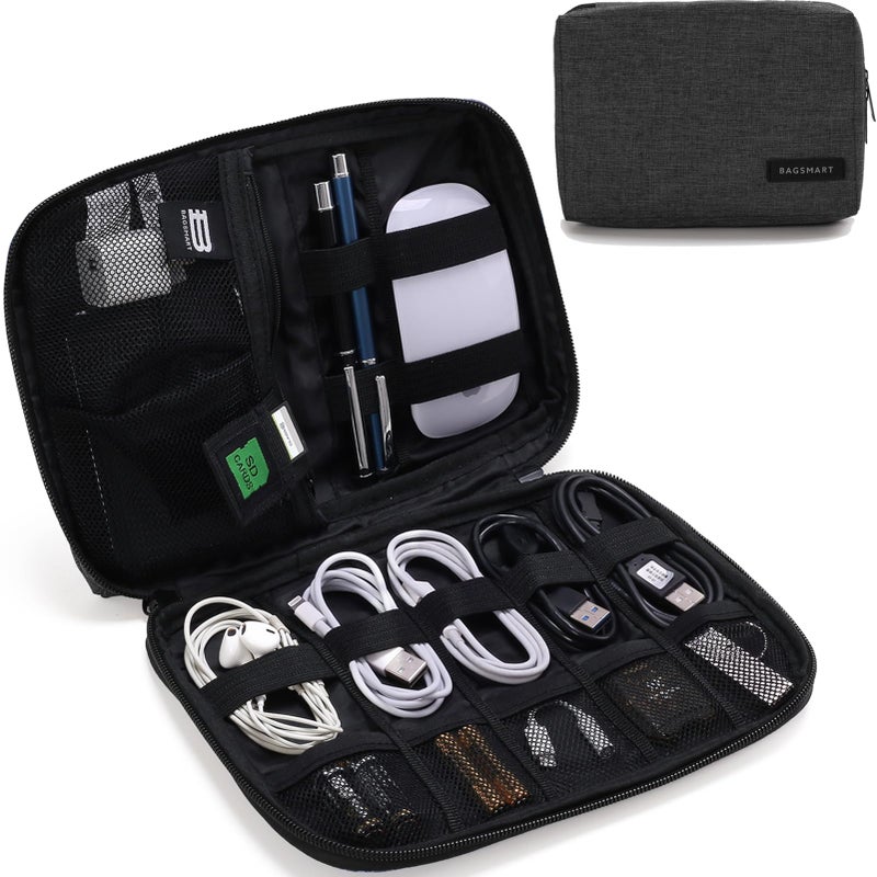 BAGSMART BAGSMART Electronics Organizer Travel Case, Small Cord Bag, Tech Organizer as Travel Accessories for Men Women, Cable Essentials for Phone, SD Card, Black  - Image 1