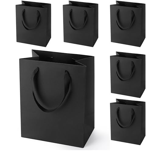 MOXARYSU Black Gift Bags With Handles: 8x5x10 Inch 6pcs Black Paper Gags Medium Bulk For Party Shopping Birthday Wedding - Image 1