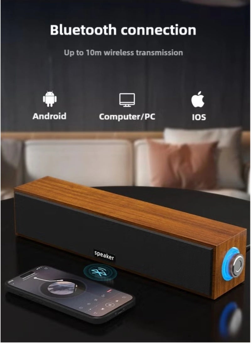 inston Computer Speakers,Wooden Multimedia Digital Speaker,USB Powered 3.5mm AUX PC Speakers,Surround Sound Portable Computer Sound Bar Speaker for Desktop Laptop (Brown) - Image 5