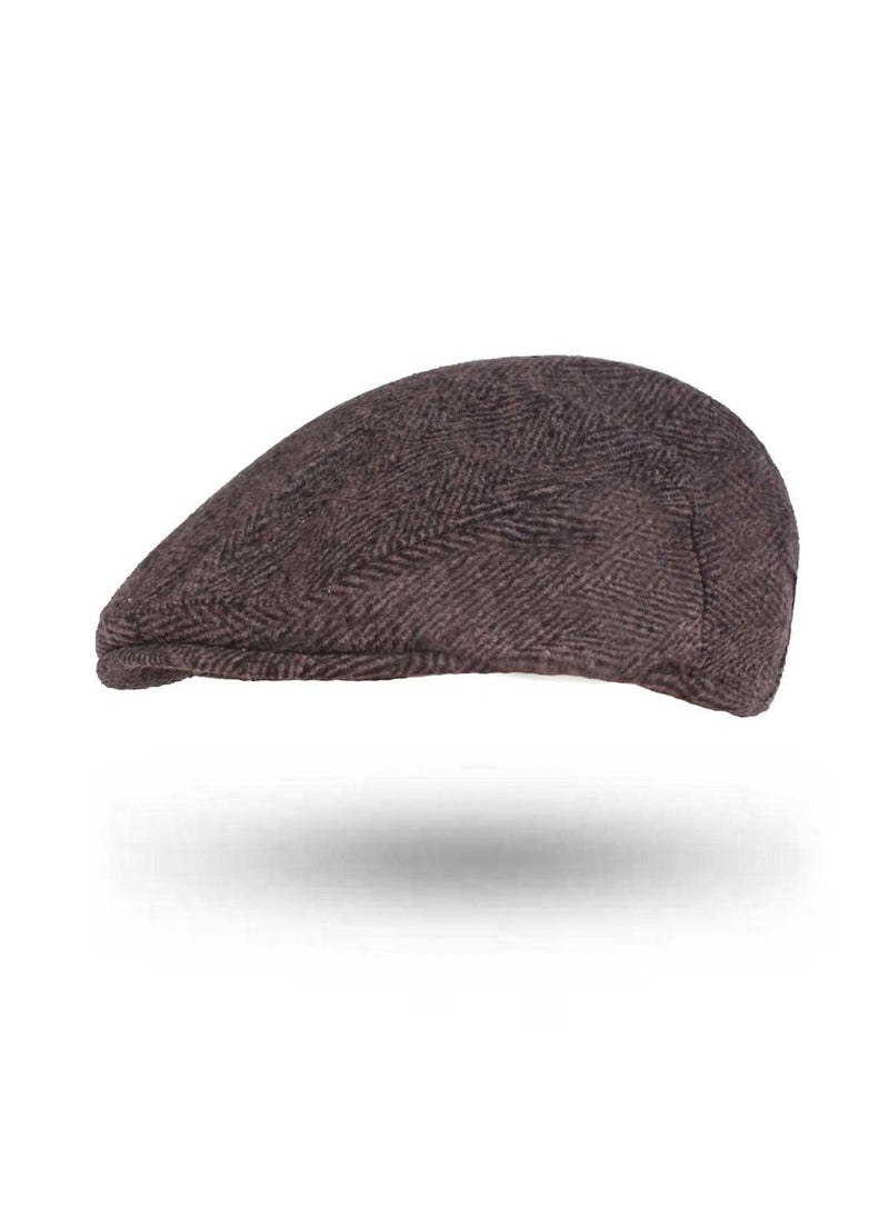 Loquat Men's Cap Herringbone Beret Brown 