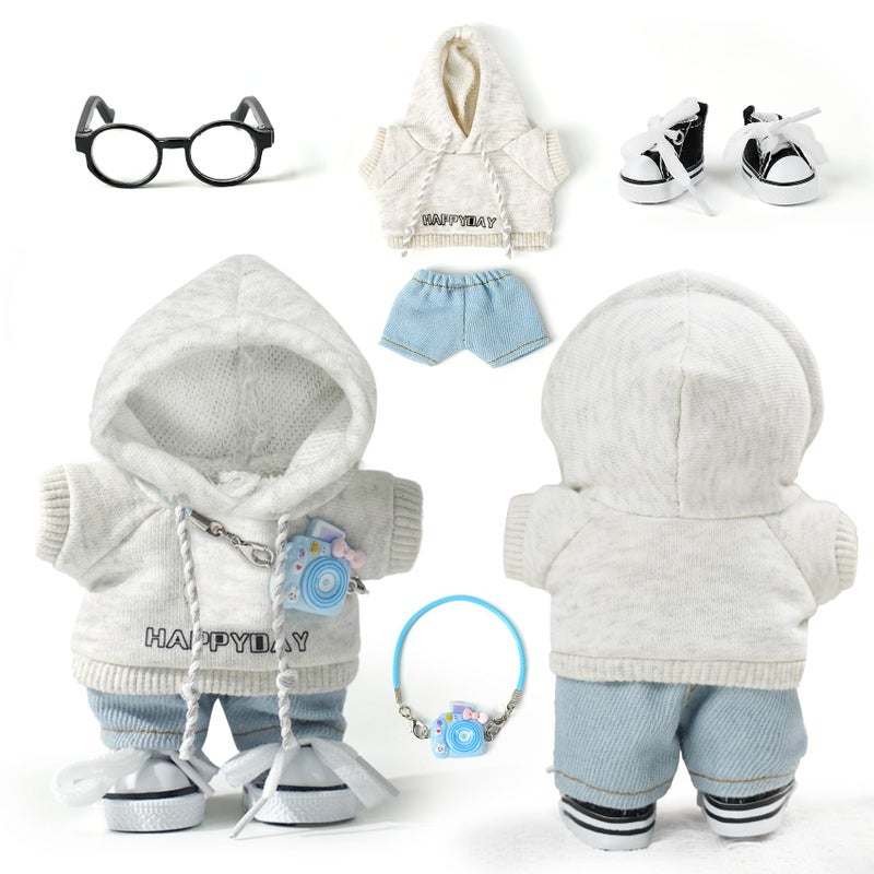 ARTST 17cm DollClothesOutfitSet6PCS Casual Style Designer Doll Clothing Accessories for 17cm Dolls BoysHoodyJeansSmall CameraGlassesCanvas ShoesNo Doll - Image 3