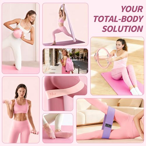 NANATI Pilates Kit 16PCS,Pilates Essential Kit for Women, Pilates Equipment with 14.5" Pilates Ring and Ball,7 Resistance Bands,Dumbbells & Grip Socks Accessories, Home Pilates Workout Kit for Starter - Image 2