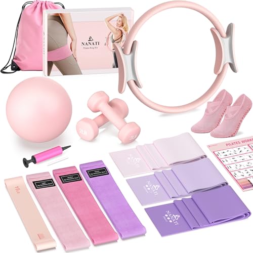 NANATI Pilates Kit 16PCS,Pilates Essential Kit for Women, Pilates Equipment with 14.5" Pilates Ring and Ball,7 Resistance Bands,Dumbbells & Grip Socks Accessories, Home Pilates Workout Kit for Starter - Image 1
