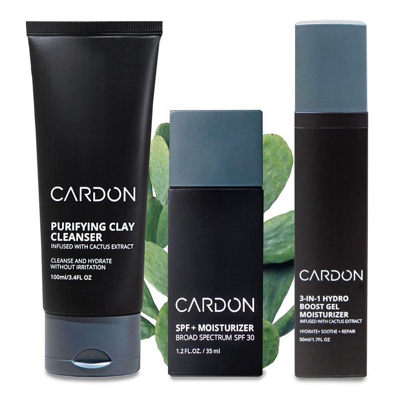 Cardon مجموعة العناية بالبشرة للرجال من كاردون المستندة إلى الصبار | العناية بالبشرة الكورية الفاخرة للبشرة الحساسة والدهنية | مرطب للوجه قائم على الماء مع SPF 30، غسول وجه لطيف، كريم ليلي مرمم مع فيتامين E - Image 1