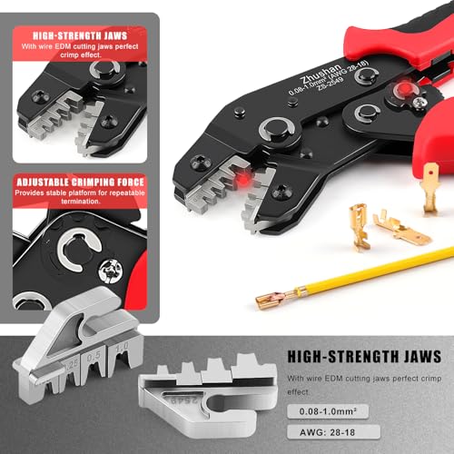 Zhushan ZS-2549 Precision Ratcheting Crimping Tool for JST, Molex, Dupont Terminals – Fits ZH 1.5mm, PH 2.0mm, XH 2.5mm, VH 3.96mm, Dupont 2.54mm, AWG 28-18 (0.08-1.0mm²) – Professional Wire Crimper - Image 3