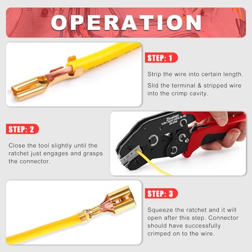 Zhushan ZS-2549 Precision Ratcheting Crimping Tool for JST, Molex, Dupont Terminals – Fits ZH 1.5mm, PH 2.0mm, XH 2.5mm, VH 3.96mm, Dupont 2.54mm, AWG 28-18 (0.08-1.0mm²) – Professional Wire Crimper - Image 5